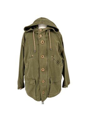 Free People Arya Utility Jacket Olive Green Cotton Button-Up Hooded Size XS